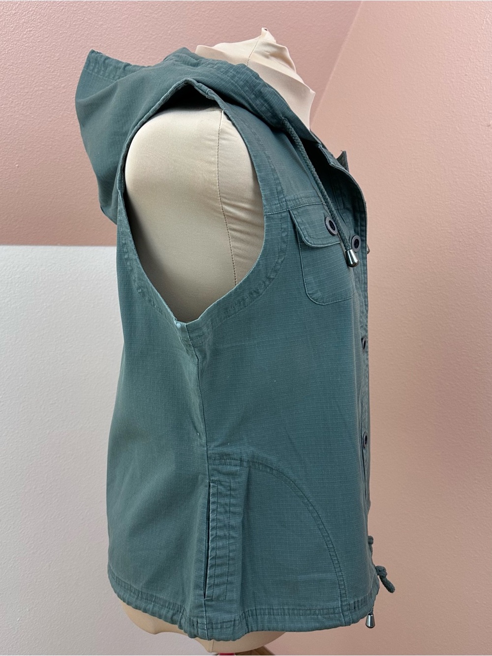 NWT Christopher & Banks Utility Vest XL Olive Green Hooded Sleeveless Cotton - Picture 6 of 12